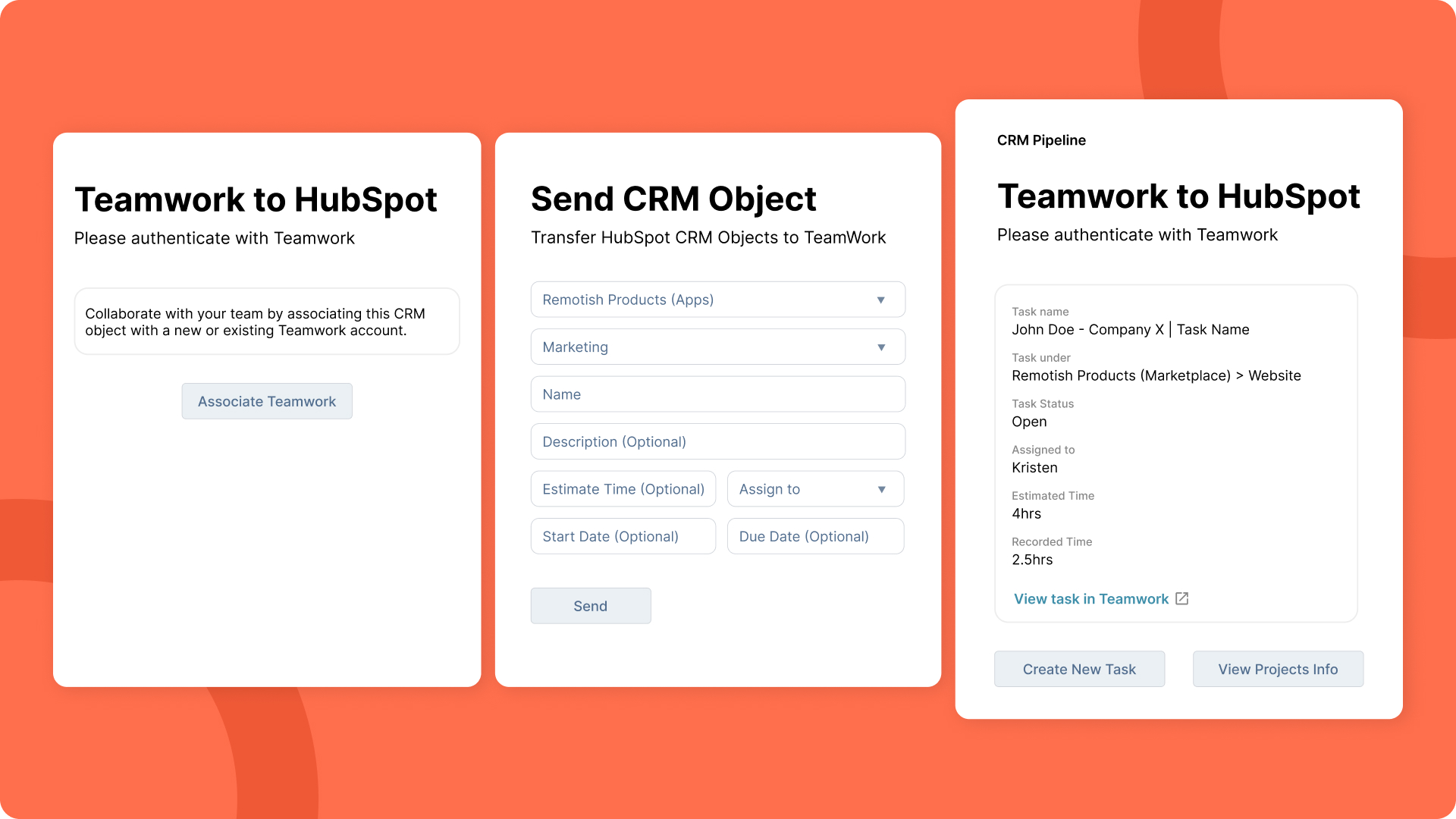 Main flow of the integration between HubSpot and Teamwork